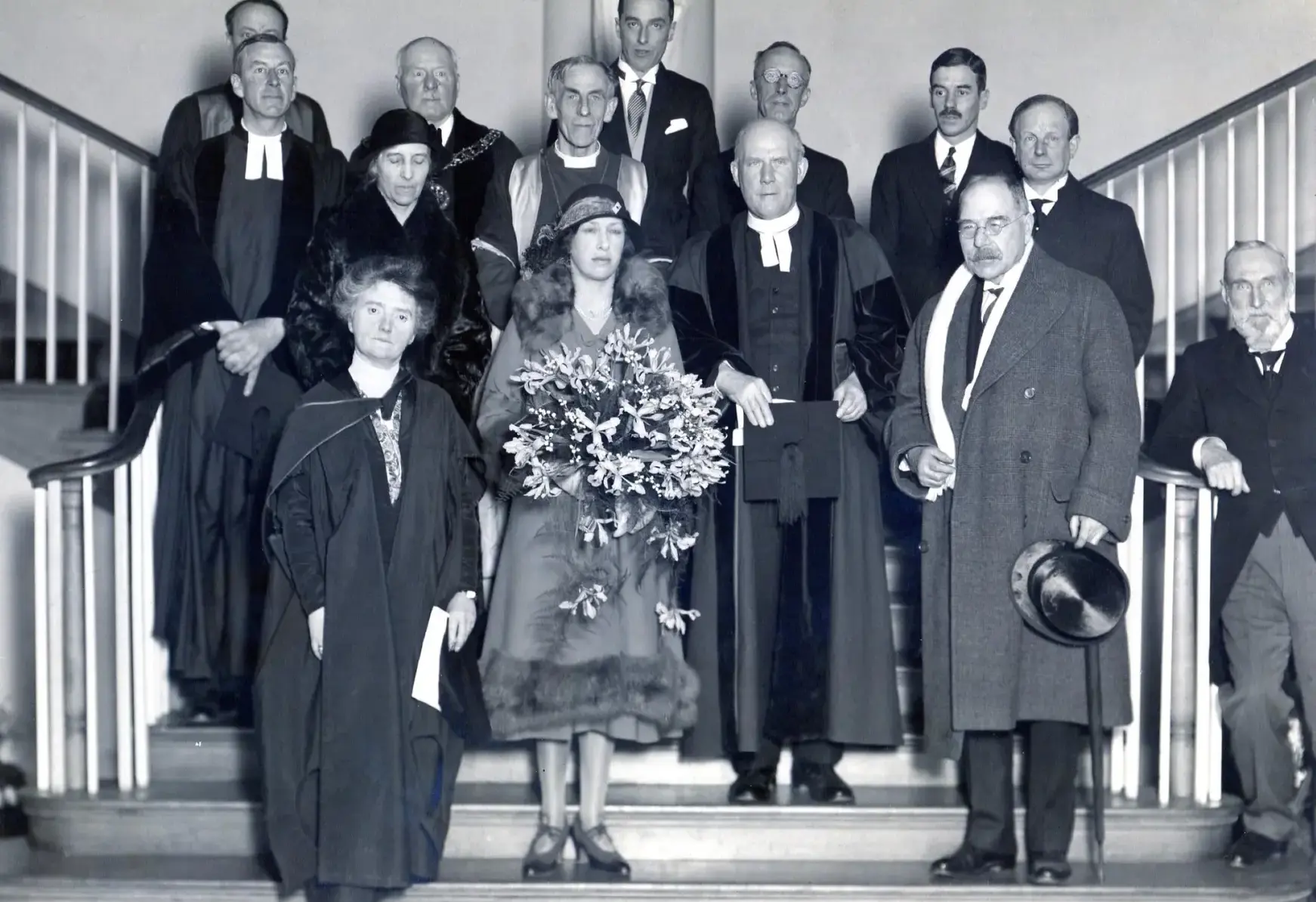 Princess Mary with others on a stairwell