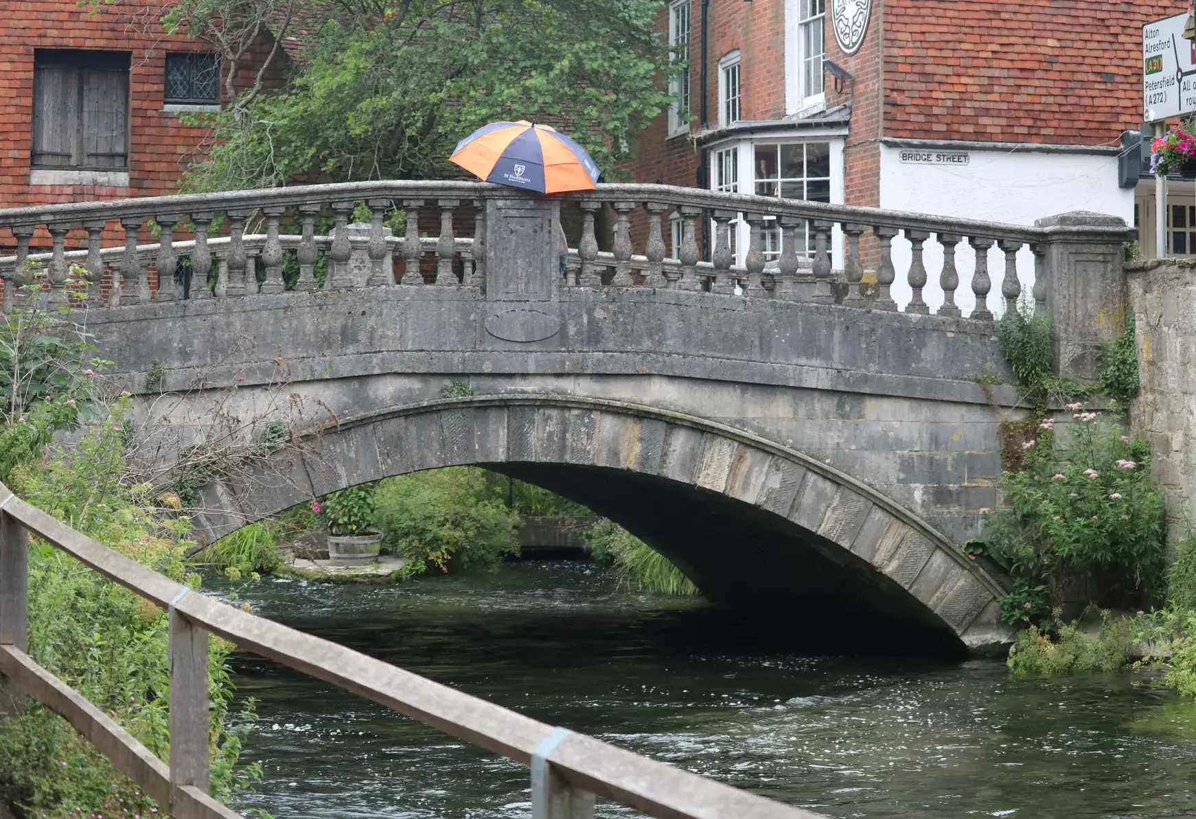 St Swithun's umbrella at St Swithun's bridge, Winchester